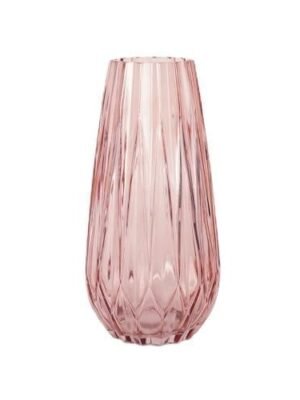 Decorative Glass Vase for Flowers and Plants, Modern Luster Finish, Home and Office Table Decor - (Pink Diamond Cut,10 Inches)