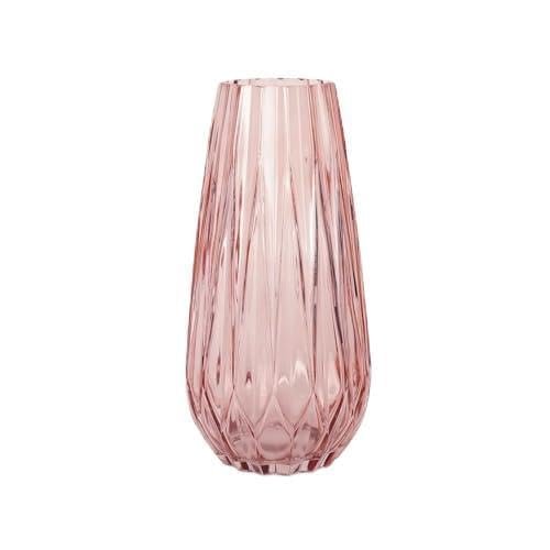 Decorative Glass Vase for Flowers and Plants, Modern Luster Finish, Home and Office Table Decor - (Pink Diamond Cut,10 Inches)