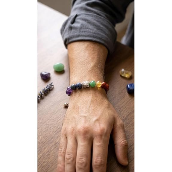 7 Chakra Crystal Rakhi with Buddha Head Natural Gemstone Beaded Rakhi for Positive Energy