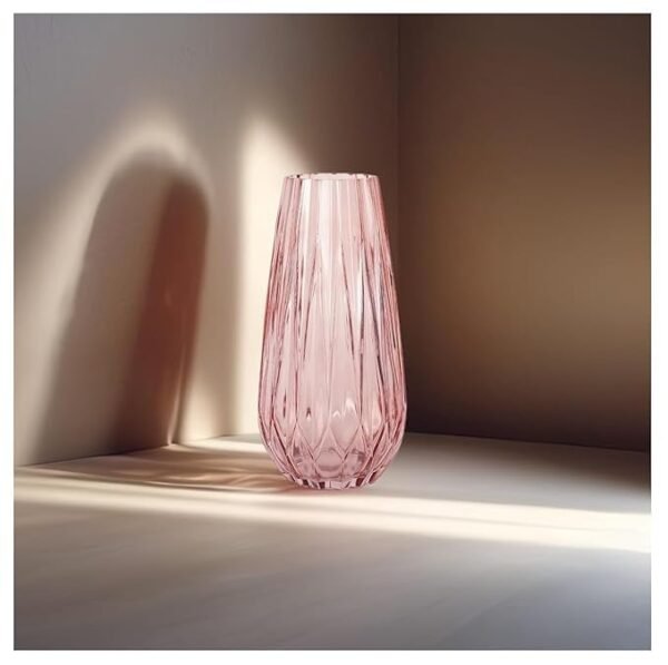 Decorative Glass Vase for Flowers and Plants, Modern Luster Finish, Home and Office Table Decor - (Pink Diamond Cut,10 Inches)