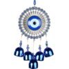 5 Bells Wind Chimes for Home Positive Energy, Evil Eye Wall Hanging, Blue, With Bells And Tassel, Nazar