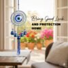 5 Bells Wind Chimes for Home Positive Energy, Evil Eye Wall Hanging, Blue, With Bells And Tassel, Nazar