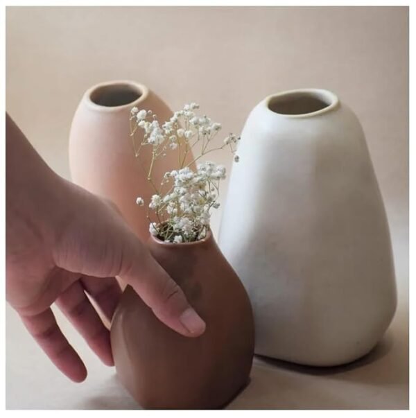 Set of 3 Handcrafted Ceramic Bud Vases with Distorted Nordic Shapes Terracotta and White Decorative Vases for Dried Flowers & Pampas Grass