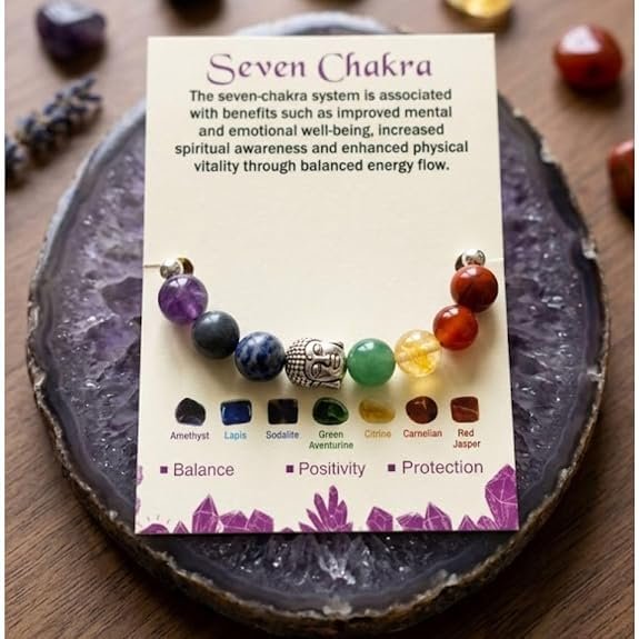 7 Chakra Crystal Rakhi with Buddha Head Natural Gemstone Beaded Rakhi for Positive Energy