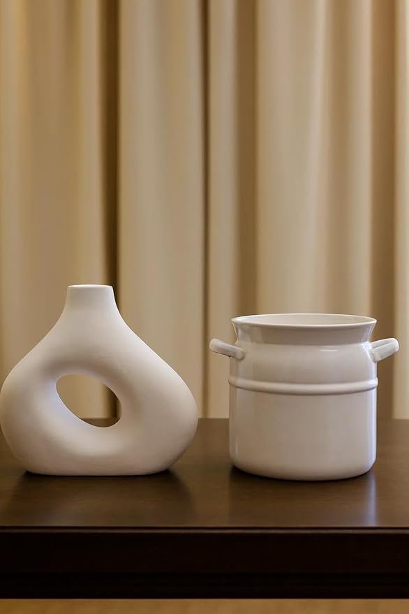 Pack of 2 Ceramic Vases, Modern Donut Hole & Milk Pot Design, Minimalist Nordic Style for Home Decor, Living Room, Bedroom, Table, Office