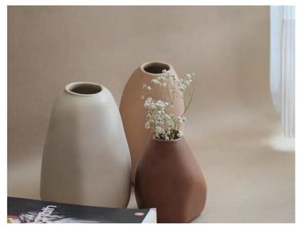 Set of 3 Handcrafted Ceramic Bud Vases with Distorted Nordic Shapes Terracotta and White Decorative Vases for Dried Flowers & Pampas Grass