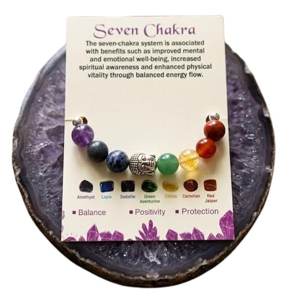 7 Chakra Crystal Rakhi with Buddha Head Natural Gemstone Beaded Rakhi for Positive Energy