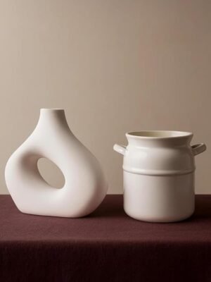 Pack of 2 Ceramic Vases, Modern Donut Hole & Milk Pot Design, Minimalist Nordic Style for Home Decor, Living Room, Bedroom, Table, Office