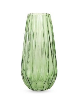 Decorative Glass Vase for Flowers and Plants, Modern Luster Finish, Home and Office Table Decor - (Green Diamond Cut, 10 Inches)