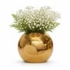 Small Round Gold Metal Vase, 5 Inch Decorative Flower Vase for Table, Shelf and Centerpiece Decor