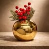 Small Round Gold Metal Vase, 5 Inch Decorative Flower Vase for Table, Shelf and Centerpiece Decor