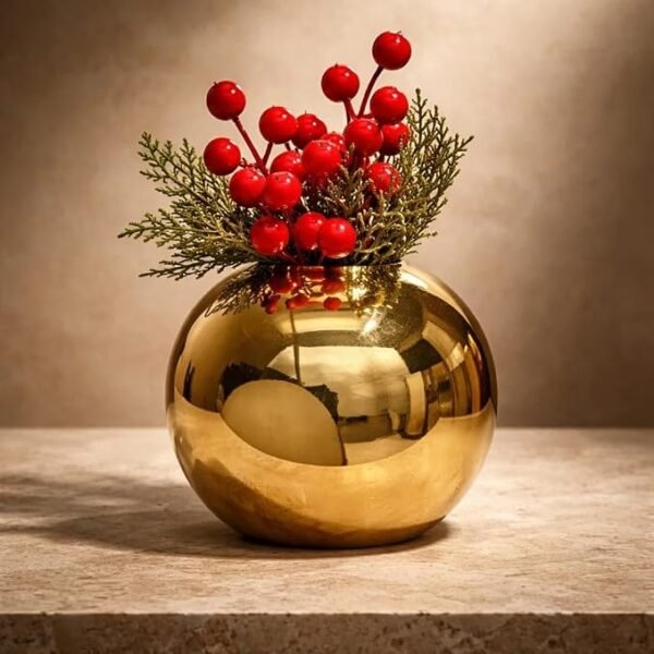 Small Round Gold Metal Vase, 5 Inch Decorative Flower Vase for Table, Shelf and Centerpiece Decor