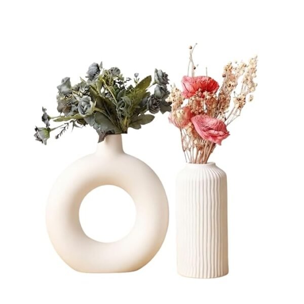 Ceramic Vase Set of 2 Modern Decorative Flower Vase for Home Decor Beige