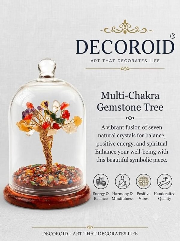 7 Chakra Crystal Tree in Glass Dome Natural Crystal Bonsai Tree Decorative Showpiece for Home Office Desk Vastu