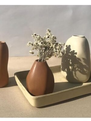 61K7OAbykCL._SX679_ Set of 3 Handcrafted Ceramic Bud Vases with Distorted Nordic Shapes Terracotta and White Decorative Vases for Dried Flowers & Pampas Grass