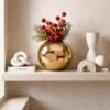 Small Round Gold Metal Vase, 5 Inch Decorative Flower Vase for Table, Shelf and Centerpiece Decor