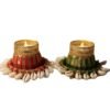 Handmade Decorative Candle Holder with Cowrie Shells Traditional Metal Candle Stand for Diwali Pooja Home Decor Festival Decoration Pack 2