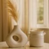 Pack of 2 Ceramic Vases, Modern Donut Hole & Milk Pot Design, Minimalist Nordic Style for Home Decor, Living Room, Bedroom, Table, Office
