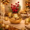 Small Round Gold Metal Vase, 5 Inch Decorative Flower Vase for Table, Shelf and Centerpiece Decor