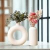 Ceramic Vase Set of 2 Modern Decorative Flower Vase for Home Decor Beige