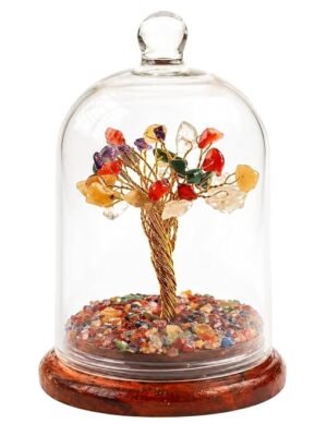 7 Chakra Crystal Tree in Glass Dome Natural Crystal Bonsai Tree Decorative Showpiece for Home Office Desk Vastu