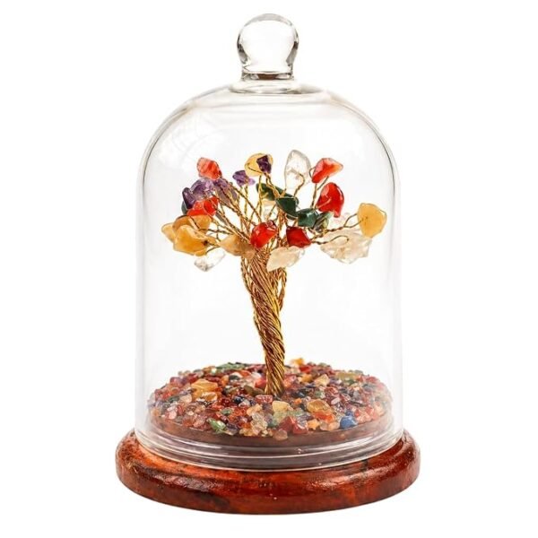 7 Chakra Crystal Tree in Glass Dome Natural Crystal Bonsai Tree Decorative Showpiece for Home Office Desk Vastu