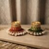 Handmade Decorative Candle Holder with Cowrie Shells Traditional Metal Candle Stand for Diwali Pooja Home Decor Festival Decoration Pack 2