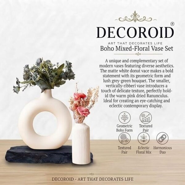 Ceramic Vase Set of 2 Modern Decorative Flower Vase for Home Decor Beige