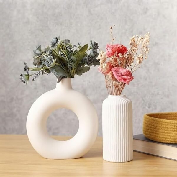 Ceramic Vase Set of 2 Modern Decorative Flower Vase for Home Decor Beige