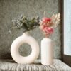 Ceramic Vase Set of 2 Modern Decorative Flower Vase for Home Decor Beige