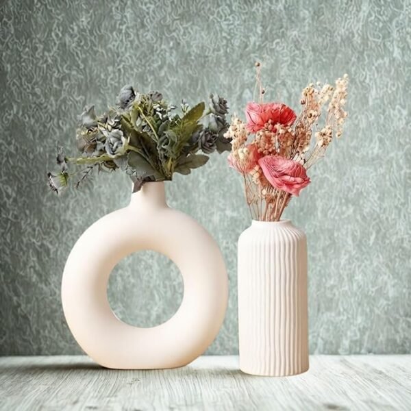 Ceramic Vase Set of 2 Modern Decorative Flower Vase for Home Decor Beige
