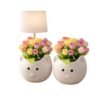 Cat Face Ceramic Vase Set of 2 – White with Artificial Flowers