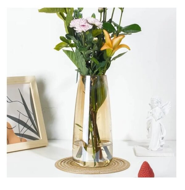 Decorative Glass Flower Vase – Modern Crystal Golden Luster Finish | 9 Inch Vase for Flowers, Plants, Home & Office Table Décor