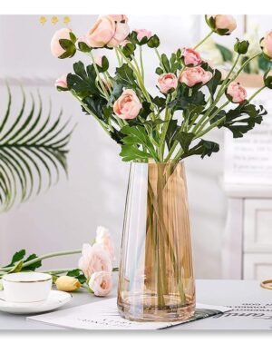 Decorative Glass Flower Vase – Modern Crystal Golden Luster Finish | 9 Inch Vase for Flowers, Plants, Home & Office Table Décor