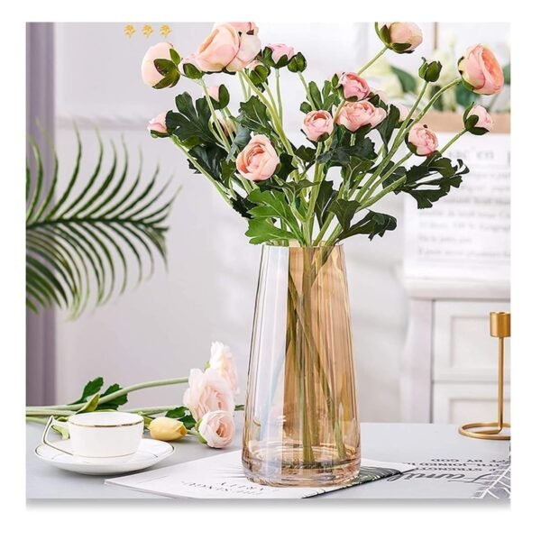 Decorative Glass Flower Vase – Modern Crystal Golden Luster Finish | 9 Inch Vase for Flowers, Plants, Home & Office Table Décor