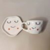 Decoroid Handcrafted White Ceramic Cup-1 Handcrafted White Ceramic Cup & Saucer Set – Cute Sleepy Face Print Tea Cup for Kitchen & Table Décor