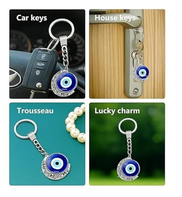 Evil Eye Keychain With Crescent Moon