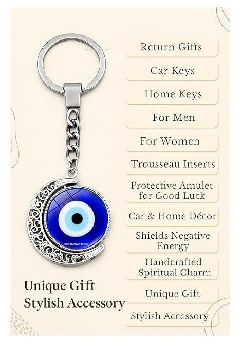 Evil Eye Keychain With Crescent Moon