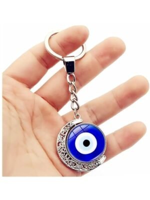 Evil Eye Keychain With Crescent Moon
