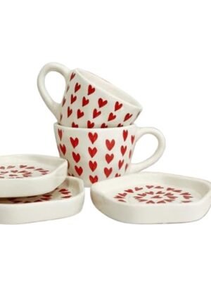 Love Latte Coffe Mug & Dessert Plate Set Love Latte Coffee Mug & Dessert Plate Set – Red Heart Design | 300 ML Cup & Plate Combo for Home, Office & Gifting