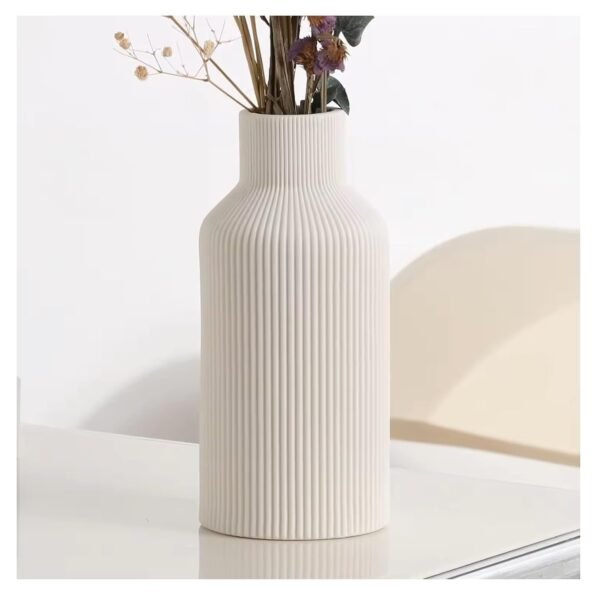 Ribbed Bottle Ceramic Vase white