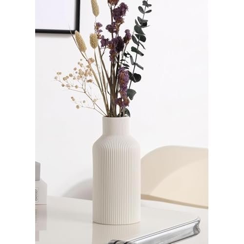 Ribbed Bottle Ceramic Vase white