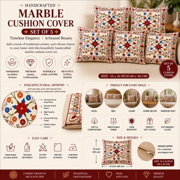 Traditional Floral Printed Cushion Cover Set of 5