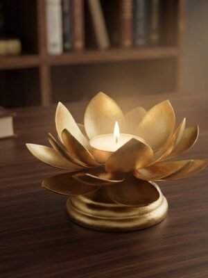 Lotus Flower Candle Holder Golden Metal