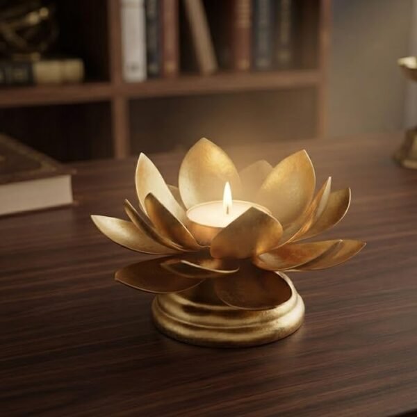 71MIT1d1BLL._SX679_ Lotus Flower Candle Holder Golden Metal