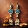 Fabric Artificial Flower Garland 24 Inch Wall Hanging Door Toran Evil Eye White Blue