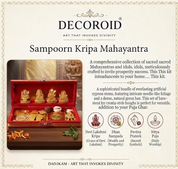 Shree Dhan Lakshmi Kuber Pooja Box Set with Religious Idols and Pooja Accessories Red Decorative Puja Box for Home Temple Worship Festive Decoration and Gifting