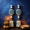 Fabric Artificial Flower Garland 24 Inch Wall Hanging Door Toran Evil Eye White Blue