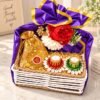 Decorative Gift Hamper Basket with Artificial Flowers Decorative Candle Holders Gift Pouch and Festive Decor Set for Home Decoration and Gifting