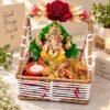Decorative Ganesh Gift Hamper Basket with Artificial Flowers Decorative Candle and Gift Pouch Festive Home Decor Set for Gifting
